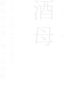 当蔵では泡酵母を使用。ナマコのような泡は酵母が元気に育った証拠です。