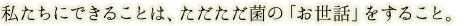 私たちにできることは、ただただ菌の「お世話」をすること。